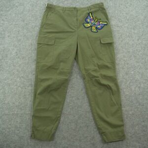 Jeremy Scott Pants Joggers Womens 10 Green Butterfly Guns Embroidery Cargo Italy